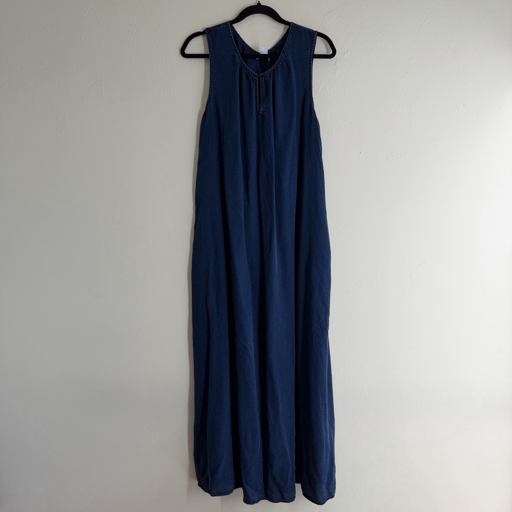 Liz Claiborne denim sleeveless maxi dress womens XL cottage pockets lyocell